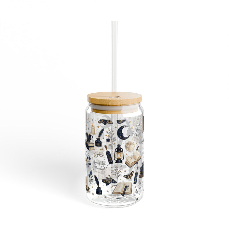 Mystic Reader Glass Sipper — 16oz Literary Witch Tea Tumbler